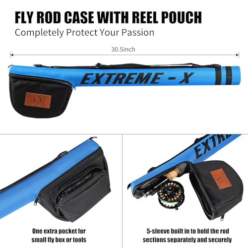 Maxcatch Extreme-X Fly Fishing Rod and Reel Combo, 3-8wt Complete Starter Fishing Outfit with Fly Box, Flies, Rod Clip Holder, Rod Case, Extra Tip Section - size: 6wt-9' 4pc Rod, 5/6wt Reel