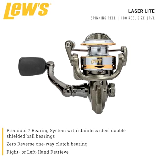 Lew's Laser Lite Spinning Fishing Reel, 6+1 Bearings, Graphite Frame and Sideplate, Speed Lube, Multi-Disc Drag - size: 100