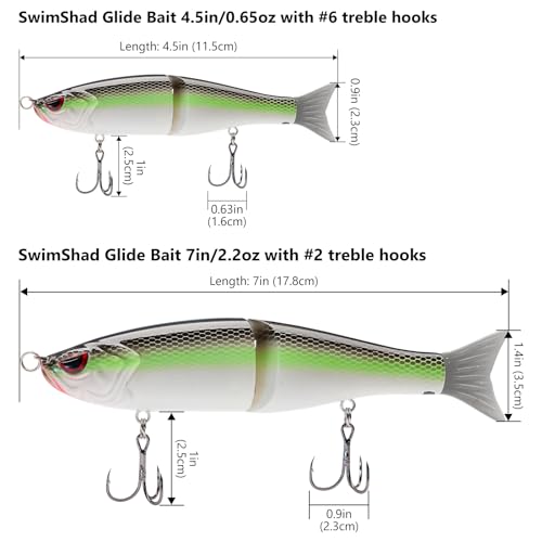 Bassdash SwimShad Glide Baits Jointed Swimbait Bass Pike Salmon Trout Muskie Fishing Lure,3-Pack - color: Fluorescent White Shad +Emerald Shiner +Lake Chub, size: 7in/2.2oz