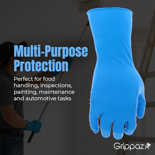 PIP Grippaz Food Plus 8 Mil Nitrile 12" Disposable Gloves 48-Pack, Fish Scale Grip, Enhanced Fatty Food Handling, Blue, Medium (67-308/M) - size: Medium
