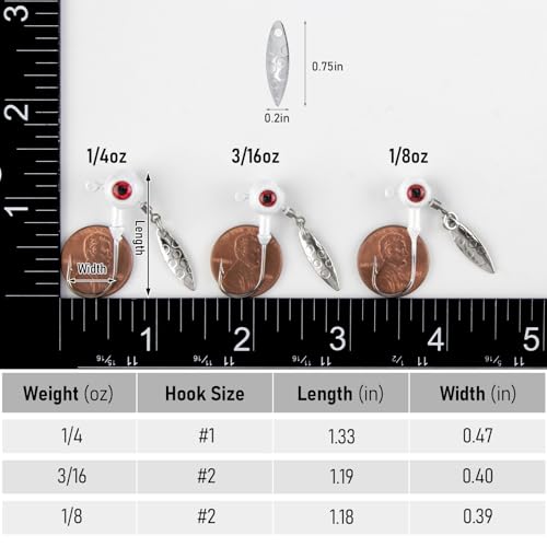 Dr.Fish 10 Pack Crappie Fishing Jigs Stand Up Round Jig Heads Painted Fishing Lure Spinner Blade Walleye Bass Trout Bluegill Freshwater Saltwater - color: White, size: 3/16oz-Hook #2