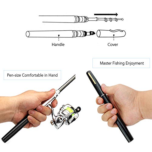 Lixada Fishing Rod Reel Combo Mini Pen Fishing Pole Kit Telescopic Fishing Rod Spinning Reel Combo Kit - color: Black, size: 1.6 m