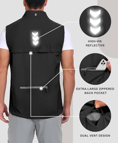 Little Donkey Andy Men's Lightweight Quick Dry Vest Packble Outerwear Sleeveless Windproof Jacket for Golfing Cycling Running - color: Black, size: X-Large