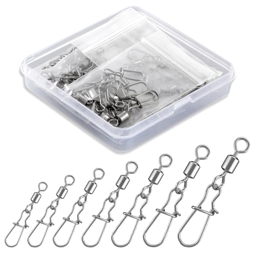 70 Pcs Snap Swivels Kit, 7 Sizes, Use Separately | Brass barrel swivel, Stainless snap, Quick connect to Lures or Baits, Each size individually packed, for Fresh & Saltwater