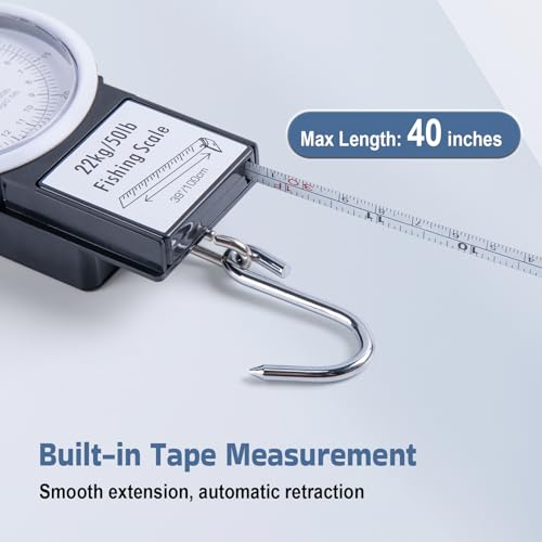 Goture Fishing Hanging Scale + Ruler + Bottle Opener, Mechanical Kitchen and Fish Fishing Scale, Multi-Purpose Portable Hand Held Dial Weight Scale with Tape Measure (50 Lbs / 22Kg) - color: Fishing Scale + Ruler + Bottle Opener