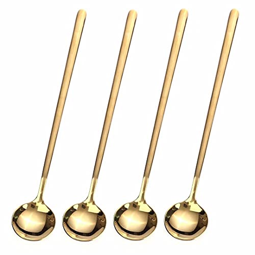 4 PCS 6.7 Inches Coffee/ Tea Spoons Long Handle, Gold, Ice Tea, Espresso Stainless Steel Long Spoons for Stirring
