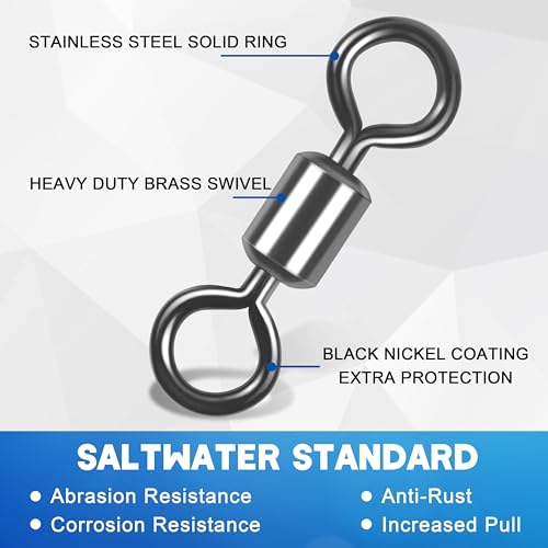 Rolling Barrel Fishing Swivel,120pcs Stainless Steel Black Nickel Fishing Line Connector Swivels Fishing Tackle for Saltwater 30LB to 335LB - size: 120pcs 8#-40lb