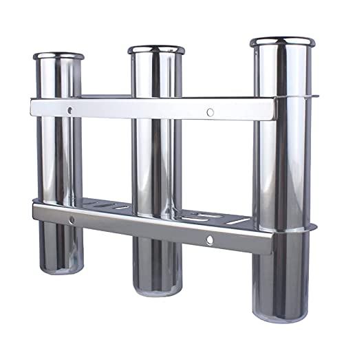 3 Tubes Fishing Rod Holder for Boat, 304 Stainless Steel 3 Tubes Linked Fishing Rod Rack Wall-Mounted Fishing Pole Holder with Tools Storage for Marine Boat Yacht RV