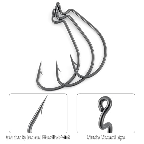 Dr.Fish EWG Hooks Bass Fishing Worm Hooks Extra Wide Gap Freshwater Fishing Carolina/Texas Rig - color: Black Nickel, size: #2/0-100Pack