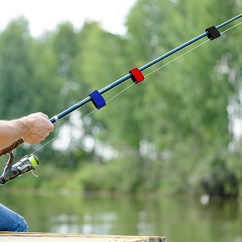 Wettarn 30 Pcs Fishing Pole Straps Fishing Rod Wrap Elastic Pole Carrier Rod Ties Stretchy Holder for Gear and Equipment Casting Rods Holder Strap Belt - style: Black, Red, Blue