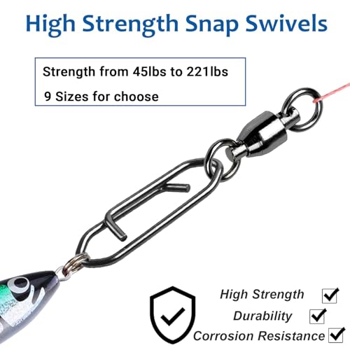 AMYSPORTS High Strength Snap Swivels Stainless Bearing Rolling Fishing Swivel Freshwater Snap Swivels Fishing Clip Steel Black Nickel - size: Size 5+L (133lb) 25 pcs
