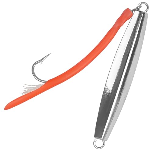 Diamond Jig Saltwater Fishing Lures Casting Jigging Spoon with Tube Tail Stainless Steel Hooks Trolling Lures Striped Bass Metal Jig for Deep Sea Surf Fishing Bottom Dragging Sinking - color: Red, size: 10 oz