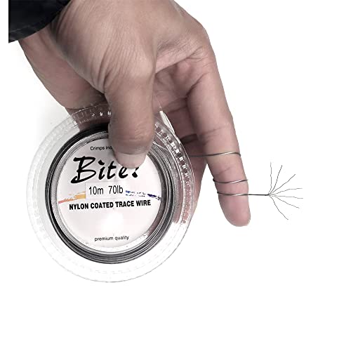 5LB-280LB 7 Strands Stainless Steel Wire Leader Nylon Coated-32.8ft Fishing Leader with 10pcs Crimp Sleeves - color: Silver with spool, size: 50LB