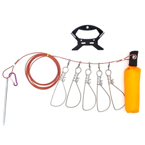 Holder Set Fishing Stringer Stainless Steel Stringer Clip Big Fish Wire Rope Cable Live Fish with Handle Easy Installation Holder Tool