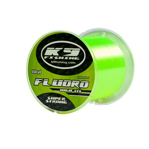 K9 Hi-Vis Original Fluoro Fishing Line, Chartreuse Fluorocarbon Blend, Reacts Under UV Blacklight, Night Fishing & Line Watching, 300-2000 Yd - size: 550 YD