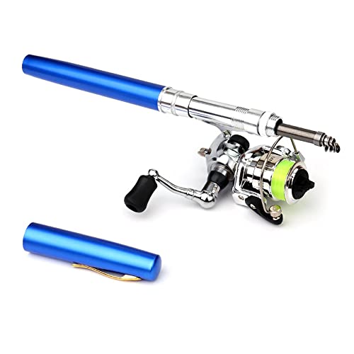 Pen Fishing Rod Kit Mini Fishing Pole Pocket Pen Rod Set Fishing Rod Pen Portable Telescopic Fishing Rod with Spinning Reel Fishing Rod Reel Combo for Travel Saltwater Freshwater Sea - color: A-01-Blue(Rod & Reel), size: 1M