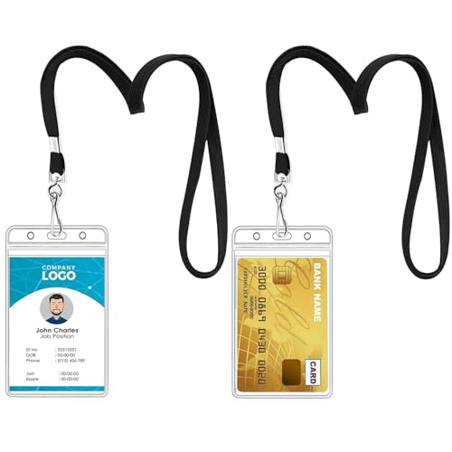 2 Pack Clear ID Badge Holder with Lanyard Black Lanyards with Vertical Waterproof ID Badge Holder (2#, 2 Pcs) - color: Lanyard 2#, size: 2 Pcs