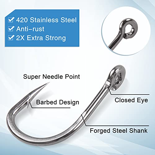 Saltwater Live Bait Fishing Hooks- 35pcs Inline Circle Hooks Catfish Bait Fish Hooks 2X Strong Stainless Steel Hooks for Big Game Fishing 1/0-12/0 - size: 11/0-35pcs