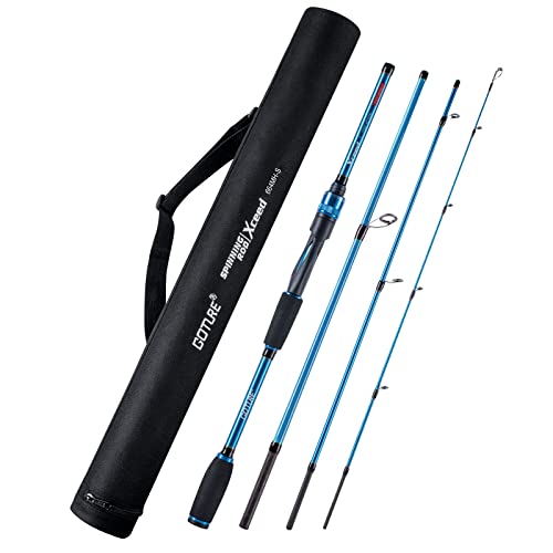 Goture 4-Piece Travel Carbon Fishing Rod M/MH Action 6.6-12ft Multi-Colors | Goture multi-spec travel fishing rods adopt upgraded high-grade carbon fiber blank with premium Fuji line guides - color: Blue, size: Spinning/7'-Moderate-Fast/Medium