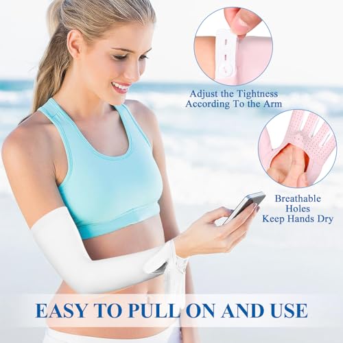 2 Pairs UV Protection Gloves Full Arm Sunblock Gloves with Ventilation Holes, Summer Sun Protection Gloves for Driving - color: 2 White