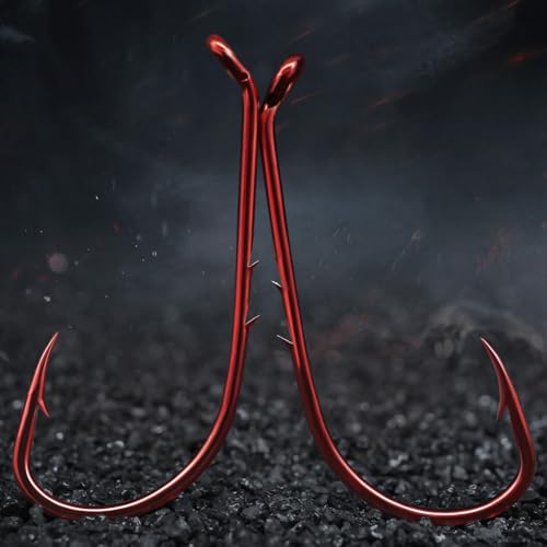 Baitholder Fishing Hooks 100 Pack - Double-Barbed Long Shank for Bluegill Bass Trout Walleye Black/Red, 8/0-#8 - color: 1-Red, size: 5/0 100-Pack
