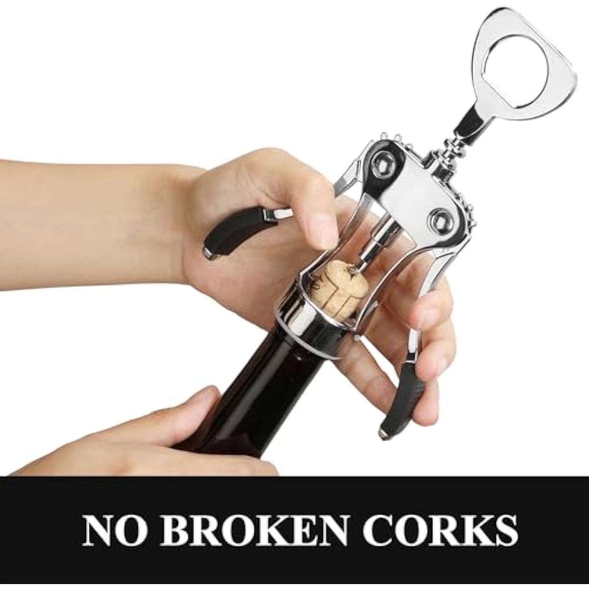 KORCCI Wine Opener, Heavy-Duty Zinc Alloy Wing Corkscrew, Premium Beer Bottle Opener, Multifunctional Wine Accessories with Ergonomic Handle and Sharp Screw, for Kitchen, Bar, Restaurant, Bartenders