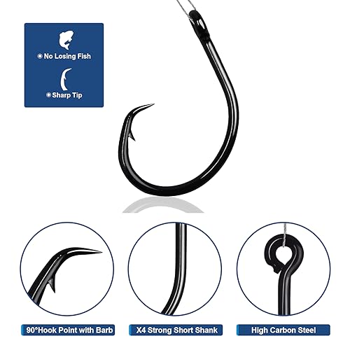 Circle Hooks Saltwater in-Line Wide Gap Fishing Hooks for Catfish 4X Strong High Carbon Steel Mustad Hooks for Tuna, Carp, Catfish,【1,1/0,2/0,3/0,4/0,5/0,6/0】-20pcs,【8/0】-12pcs,【10/0】-8pcs - size: 1#-20pcs