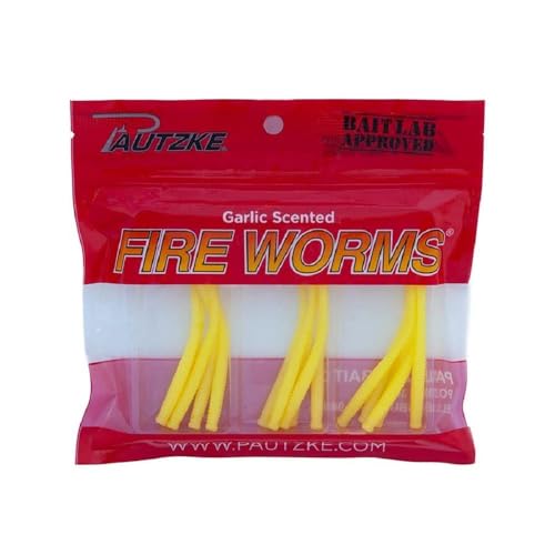 Pautzke Fire Worms – Garlic-Scented Soft Plastic Bait (15-Pack) for Trout, Panfish, Steelhead & Salmon – Multi-Species Lure for Float, Jig, or Tip-On Fishing – 2.7" Neutrally Buoyant Worms - color: Yellow