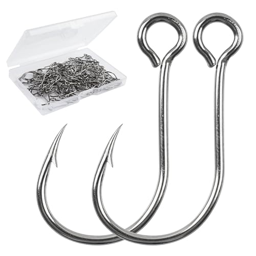 Inline Single Hooks, 80pcs Single Replacement Hooks for Hard Lure Baits Inline Circle Hooks Large Eye Fishing Lure Hooks for Treble Hook Replacement Saltwater Freshwater - size: 4#-80pcs