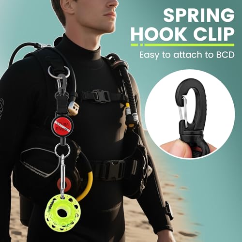 Scuba Diving Retractor, Dive Gear Keeper with 60cm/24'' Retractable Tether | Quick Release Retractor with Swivel Spring Clip, Split Ring for Diving Gauge, Flashlight, Camera, Compass, Whistle, Slate