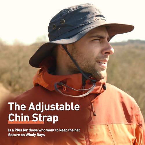Oversize XL XXL Large Wide Brim Waterproof UPF 50+ Bucket Sun Summer Travel Fishing Hiking Fisherman Hat Detachable Chin - color: 000702_dark Grey, size: Small-Medium