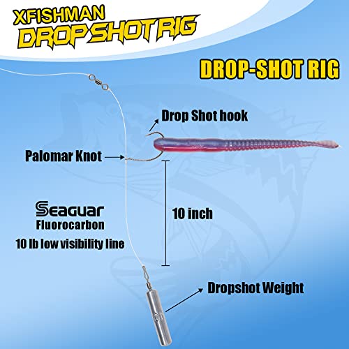 Drop Shot Rigs for Bass Fishing Ready Rig with Hooks and Sinker Weights - color: Hook Size 2/0-Weight 3/8 oz-Qty 5
