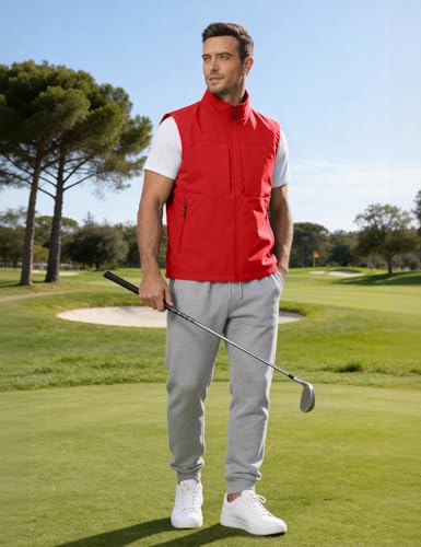 Eisctnd Mens Lightweight Quick Dry Vest Sleeveless Outdwear Utility Jacket | Utility Sleeveless Vest with Multi Pockets, Outerwear Hiking Fishing Photography Camping Travel Outdoor - color: Red, size: Small