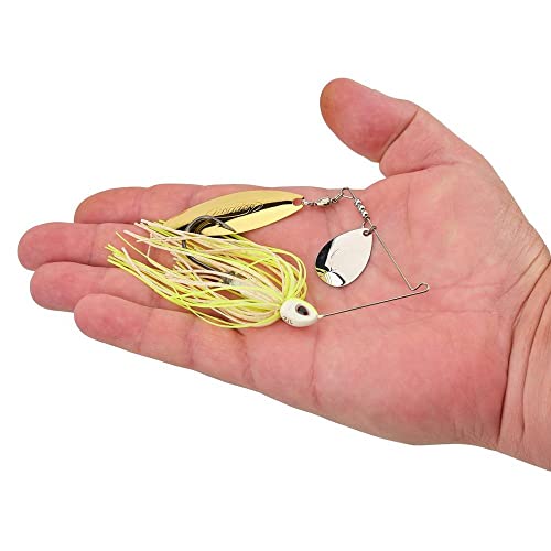 Berkley Power Blade Compact Fishing Spinnerbaits - color: White Chartreuse/Silver + Gold, size: 1 oz - Colorado Willow