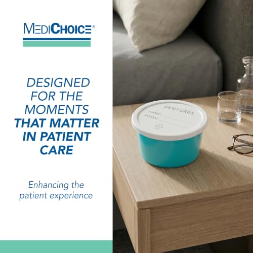 MediChoice Denture Cup, With Opaque Lid, 8 Ounce, Teal (Bag of 25)
