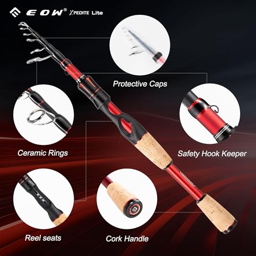 EOW XPEDITE LITE Portable Telescopic Fishing Rods & Combo, Spinning & Casting Fishing Poles, 24T Carbon Rod Blanks, Solid Carbon Tip, Split Cork Grips, Travel Rod, Combos with 5+1BB Spinning Reel - size: 7'-M-Fast, style: Rod- Spinning