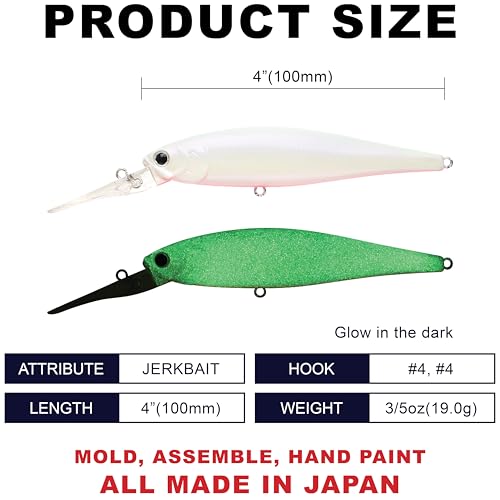 LUCKY CRAFT Pointer 100DD-S, Saltwater Surf Fishing Lures, Jerkbait, Halibut, Surf Perch, Calico Bass, White Seabass, Striped Bass, Sinking, Fishing Gear - color: 711 Super Glow Cherry Berry
