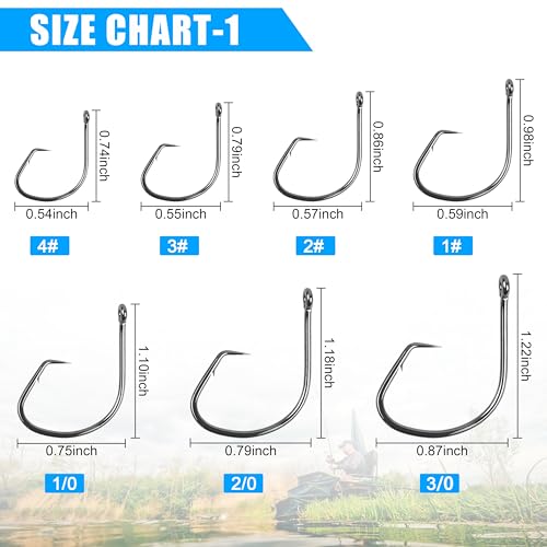 Fishing Circle Hooks Saltwater, 120pcs Catfish Hooks Offset Circle Octopus Fishing Hooks High Carbon Steel Black Nickel 2X Strong Barbed Fishhooks for Bass Trout Catfish Freshwater Size 6#-10/0 - size: 6/0-120pcs