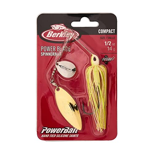 Berkley Power Blade Compact Fishing Spinnerbaits - color: White Chartreuse/Silver + Gold, size: 3/8 oz - Willow Willow