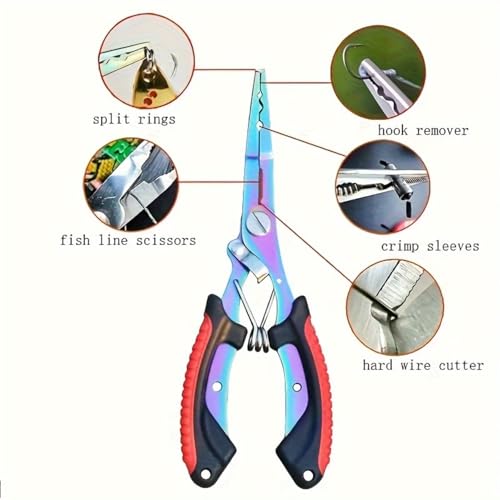 Saltwater Fishing Pliers, Split Ring Pliers with Safety Lock, with Sheath and Lanyard Red - color: Red