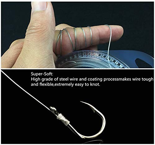 Wire Fishing Line Steel Leader: 10lb - 200lb Test Knottable Fishing Leader Making for Saltwater Rigging - 32.8ft Nylon Coated 7 Strands Silver String Wire with 20pcs Sleeves - size: 20lb Test, 0.016in/0.40mm Diameter