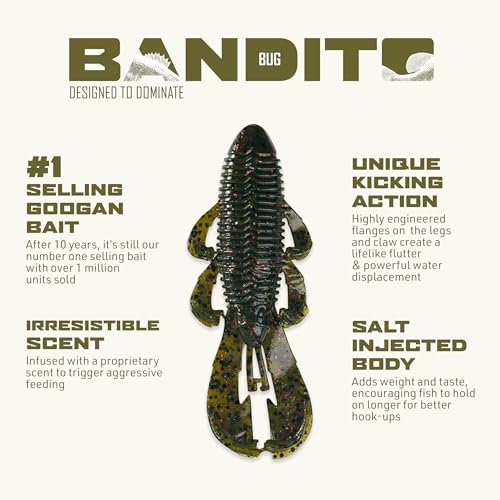 Googan Squad Bandito Bug Fishing Lures – Soft Bait for Bass Fishing, Swim Baits with Unique Kicking Action, Saltwater and Freshwater Fishing Gear, Pack of 6 (4 inches) - color: Bama Bug