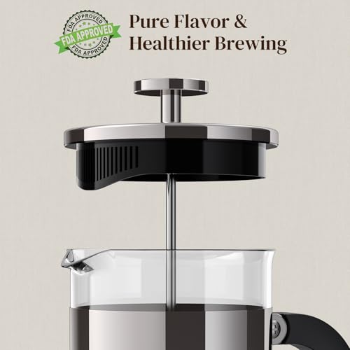 Veken French Press Coffee Maker 21oz 0.6 L, Single Serve Small Pot, Heat Resistant Thickened Borosilicate Glass,Stainless Steel Brewer,Cold Brew Cafetera Teapot for Kitchen Travel Camping, Dark Pewter