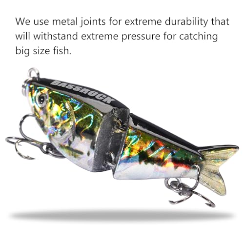 BASSROCK Top Water Tiny Swimbait Bass Fishing Lure Single Jointed Hard Bait 2.05” 5/32oz - color: One Piece - Green/Red Bluegill