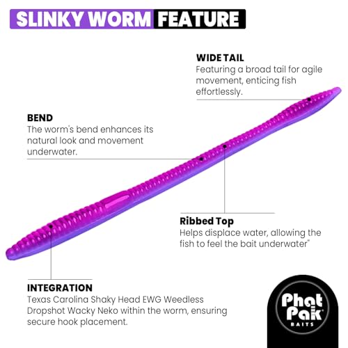 Phat Pak Baits - Slinky Worm Zoom Trick Worm Style Straight Tail Floating Worm Bass Fishing Lure 20ct 6.5" - color: Knocked Out