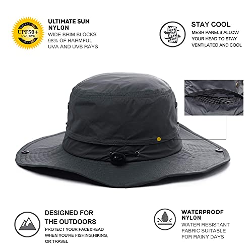 Oversize XL XXL Large Wide Brim Waterproof UPF 50+ Bucket Sun Summer Travel Fishing Hiking Fisherman Hat Detachable Chin - color: 000702_black, size: Small-Medium