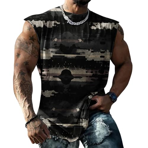 Classic Camo Mens Workout Tank Top Gym Muscle Tank Bodybuilding Stringer Tank Sleeveless Shirt Summer - color: Black Camo, size: Medium