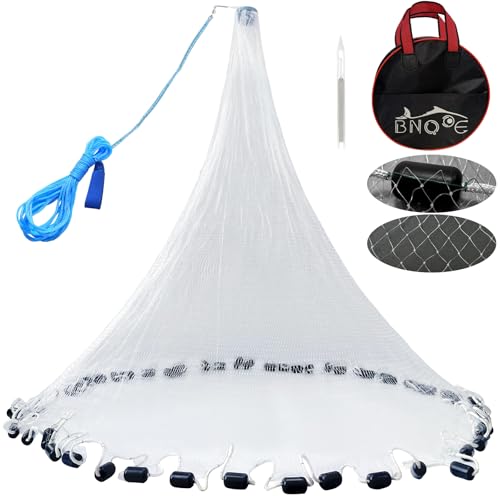 Fishing Cast Net Saltwater Casting Net 3/8 Mesh with Heavy Duty Black Weights Monofilament Throw Nets for Fishing Bait with Bag 4FT 5FT 6FT 8FT 10FT 12FT Radius - size: 3/8 Mesh, 10Ft