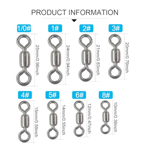 100 pcs Fishing Swivels, 100% 304 Stainless Steel Barrel Swivel Corrosion Resistance Power Crane Swivels Saltwater and Freshwater Fishing Line Lure Leader Connector - size: 5# 0.55"/143LB