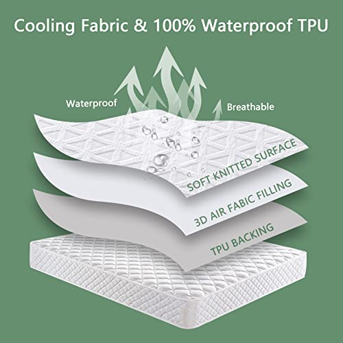 Premium Waterproof Mattress Protector Queen Size, Breathable Bed Cover 3D Air Fabric Cooling Mattress Pad Cover Smooth Soft Noiseless Washable, 8''-21'' Deep Pocket (White)